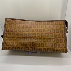 FENDI Zucchino Canvas Clutch Bag Brown